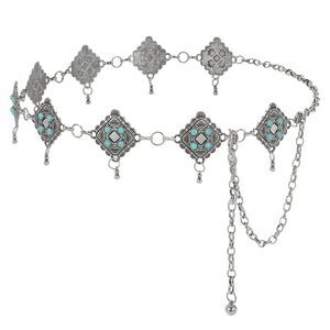 Western Metal Concho Belt For Women Vintage Cowgirl Boho Turquoise Chain Belts🦋